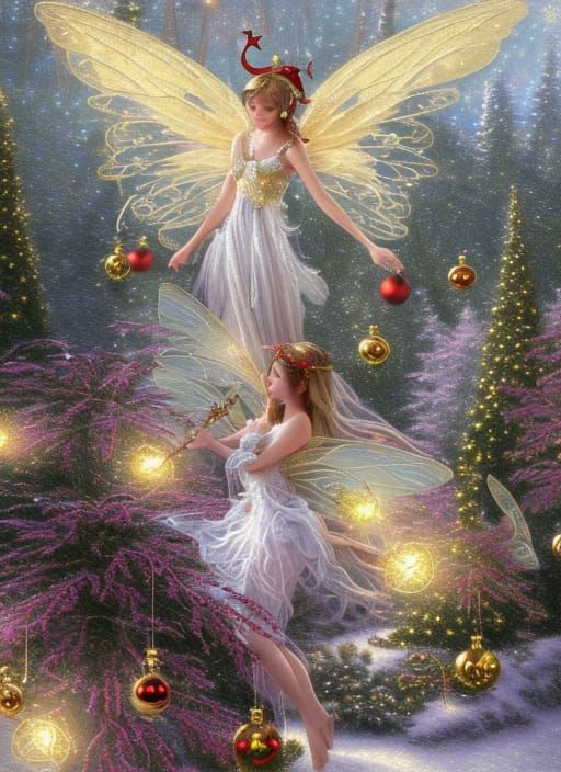 Ethereal Christmas Fairy with Golden Ornaments