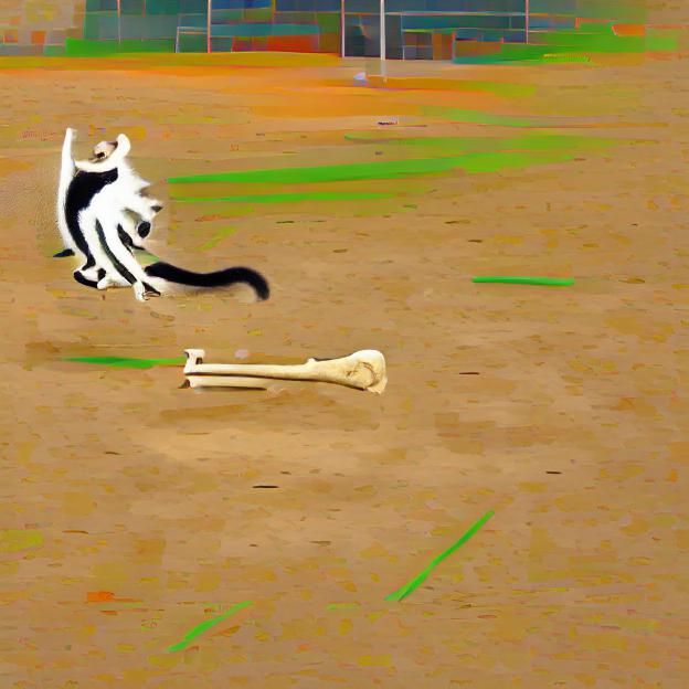 Skeletal Cat Plays Baseball, Surreal Art
