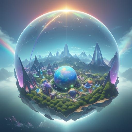 Floating Biodome Village with Rainbow Bridge