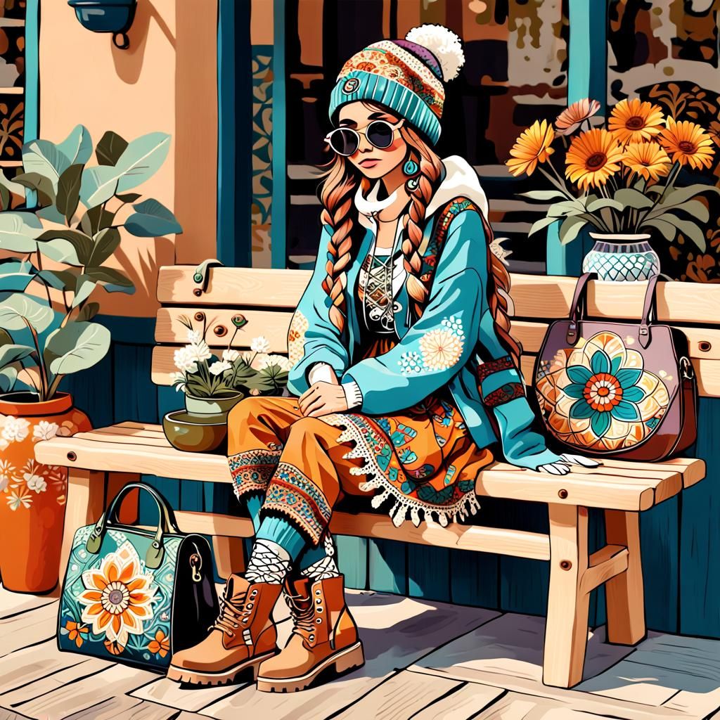 Bohemian Girl Illustration with Autumnal Vibes