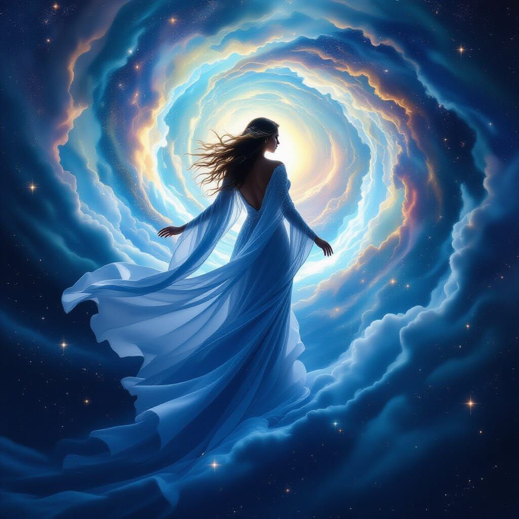 Celestial Goddess Emerges from Cosmic Vortex in Surreal Styl...