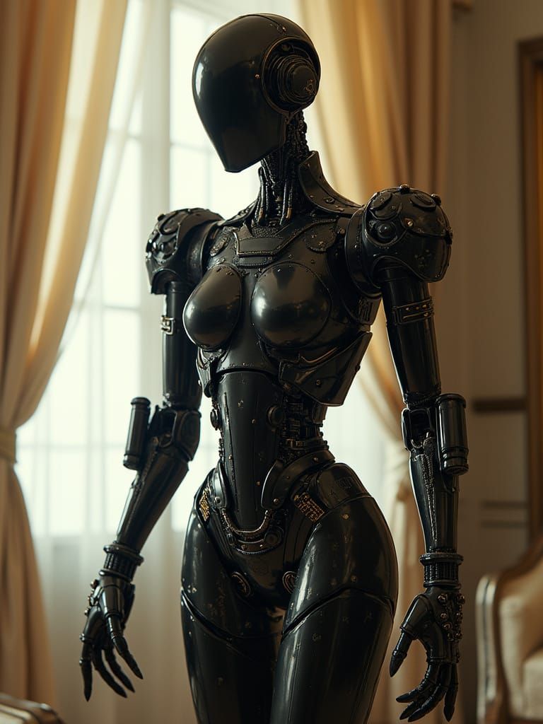 Steampunk Robot Assassin in Luxurious Setting
