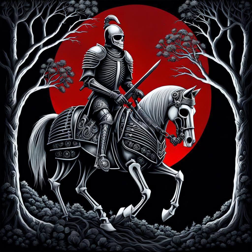 Bioluminescent Steampunk Skeleton Knight on Horse