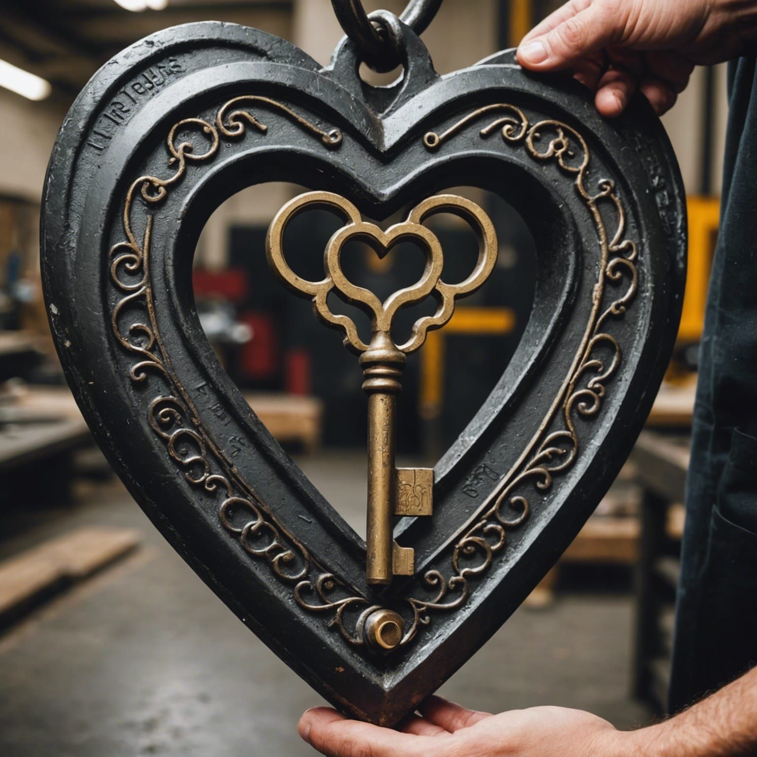Heart-Shaped Key Entering Iron Heart