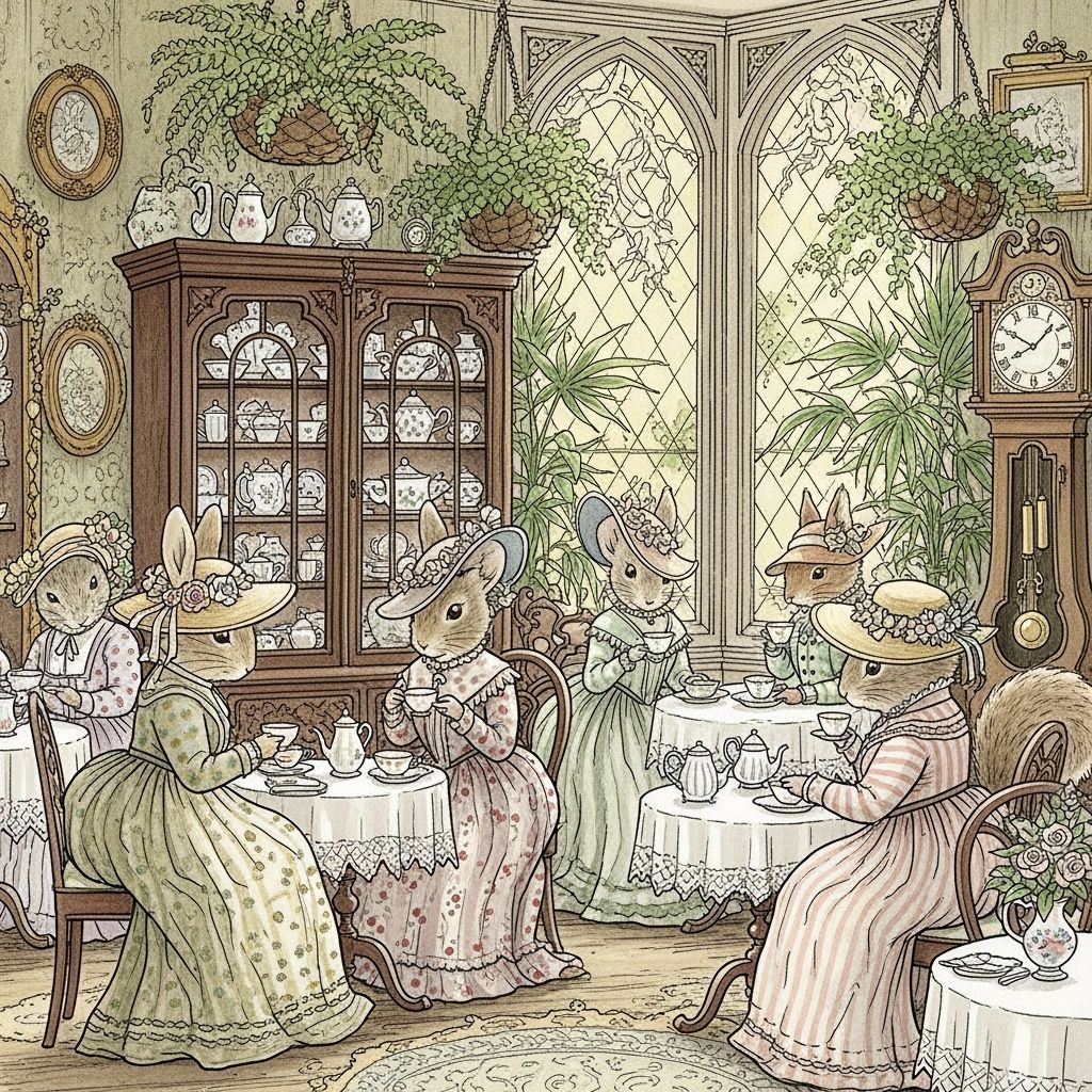 Victorian Tea Party with Animal Ladies in Potter Style