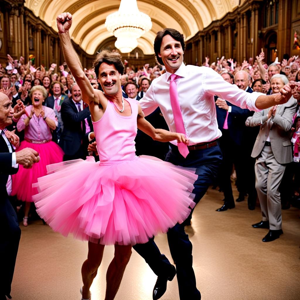 Justin Trudeau dancing in a pink tutu