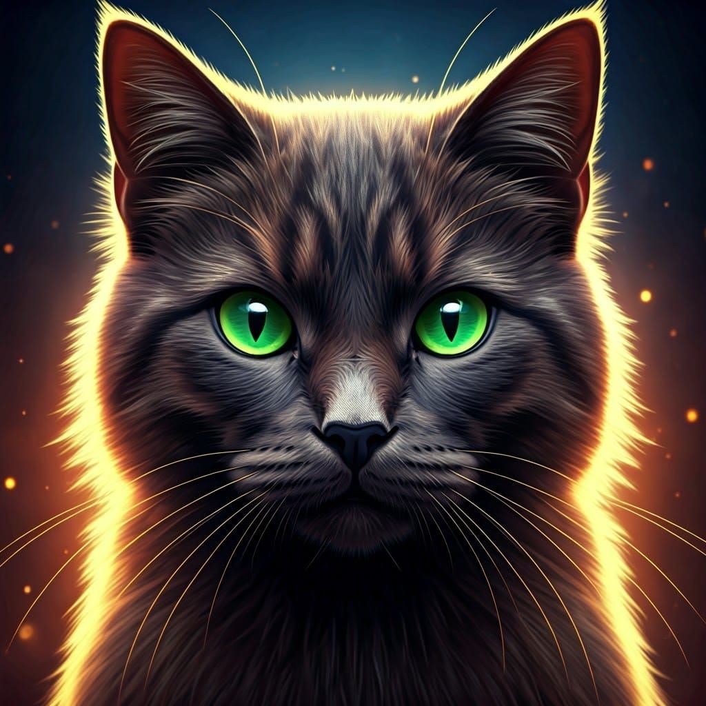 Majestic Black Cat with Emerald Eyes in Warm Golden Glow