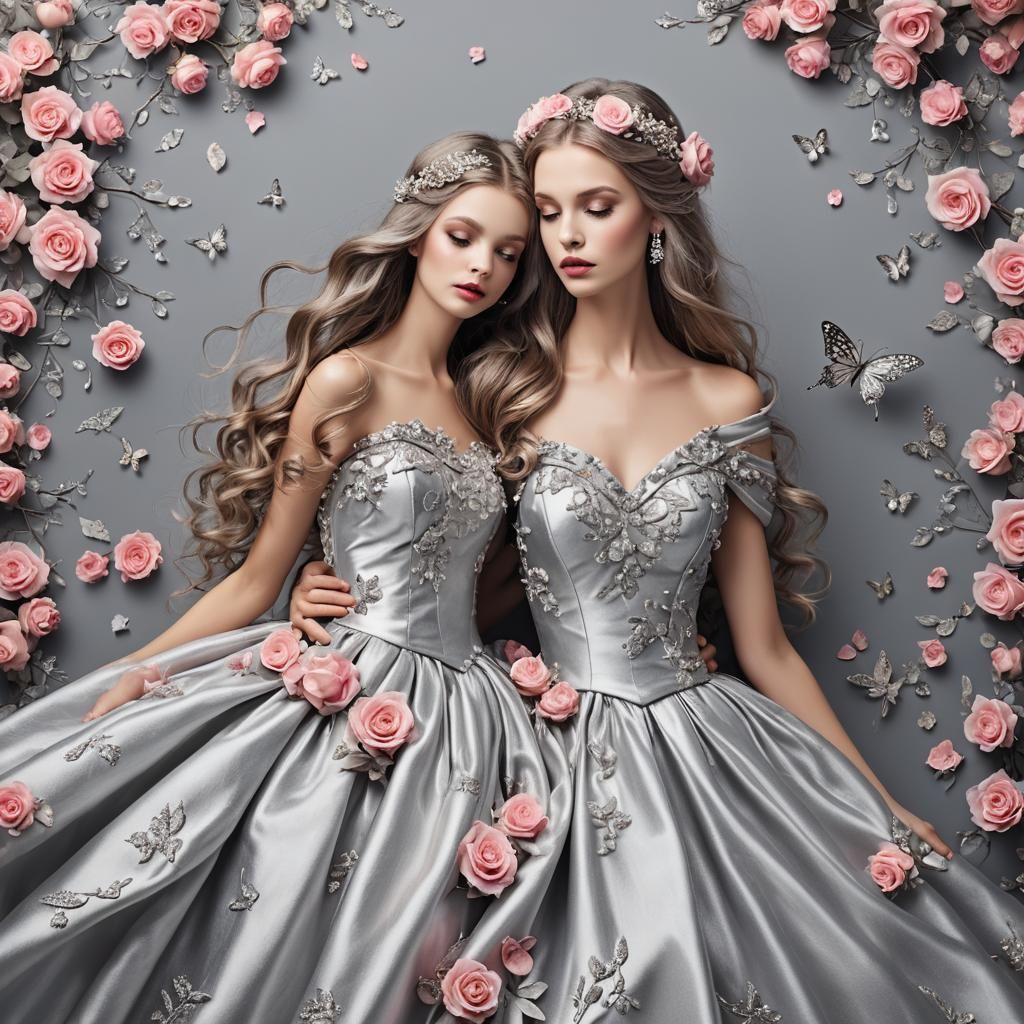 Lovely Fairy with Silver Dress and Roses