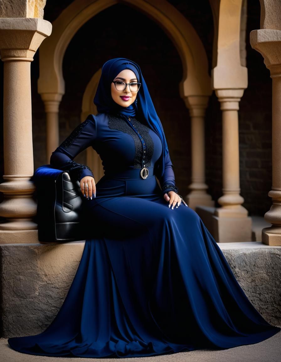 Gothic Hijabi Woman Portrait in Alcohol Ink Style