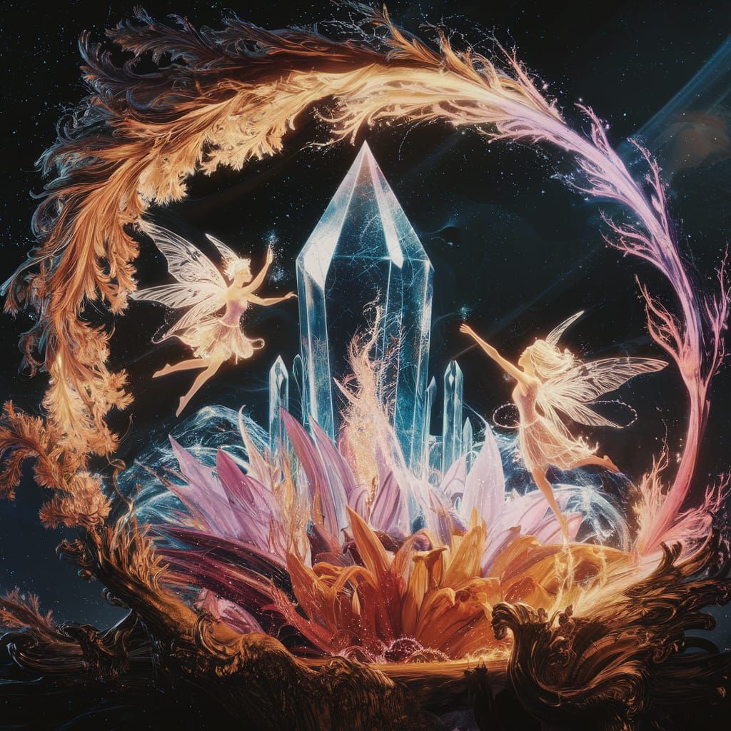 Fairies Dancing in a Crystal Celestial Garden