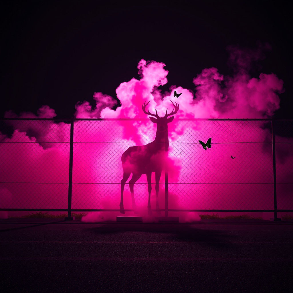 Ominous Deer Shadow in Pink Smoke