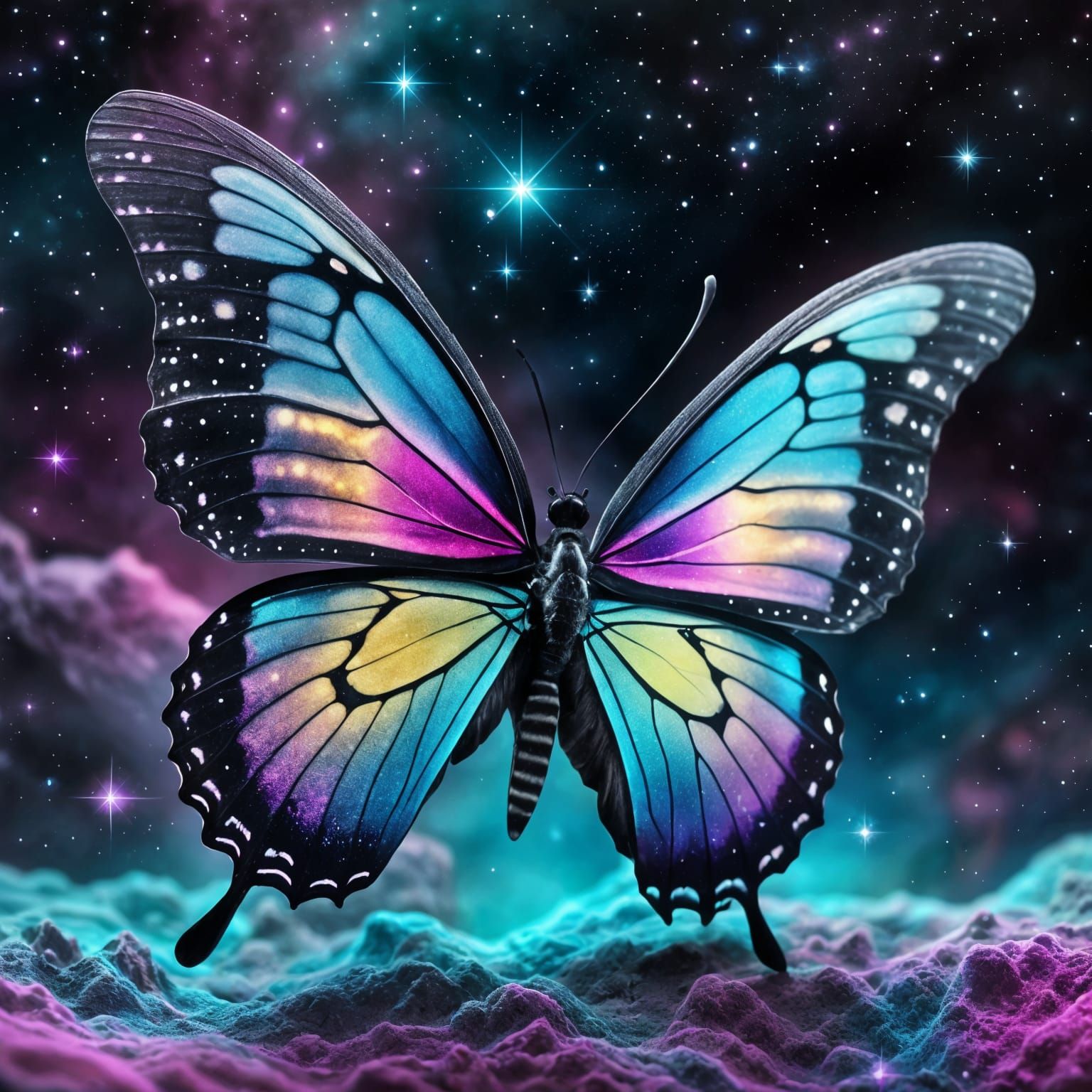 Galaxy Butterfly with Cyan, Violet and Orange