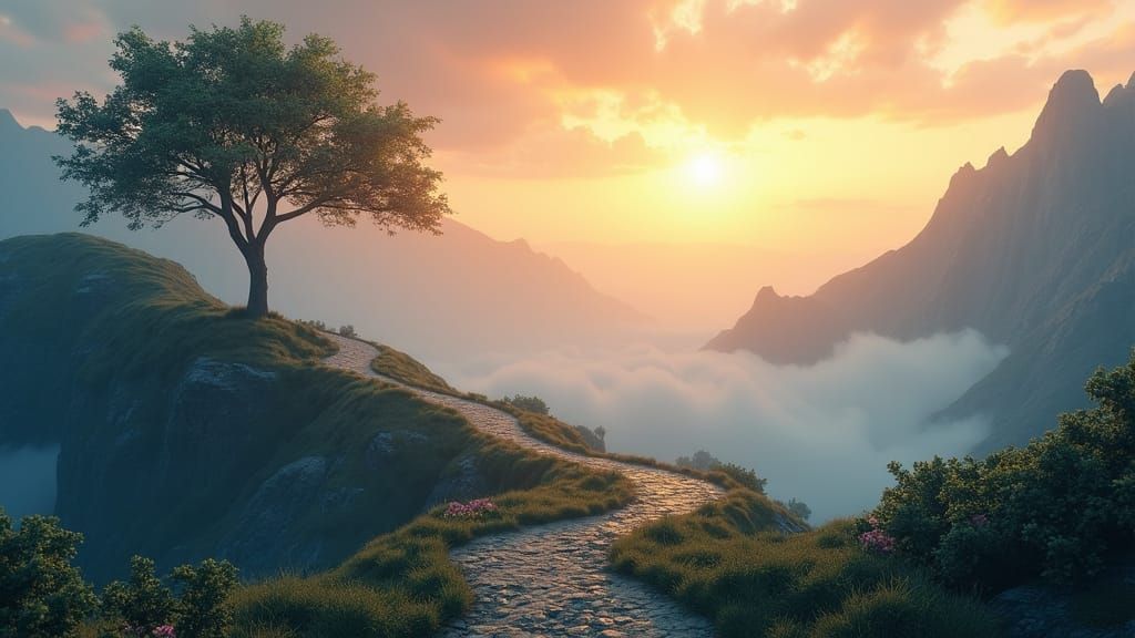 Inspiring YouTube Banner: Misty Mountains and Growth