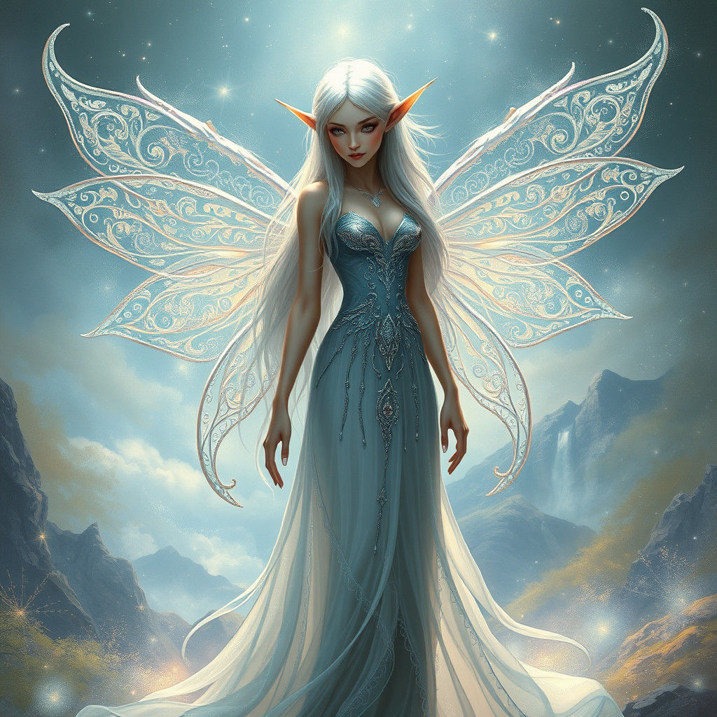 Mystical Fairy Elf with Intricate Wings in Fantasy Realm