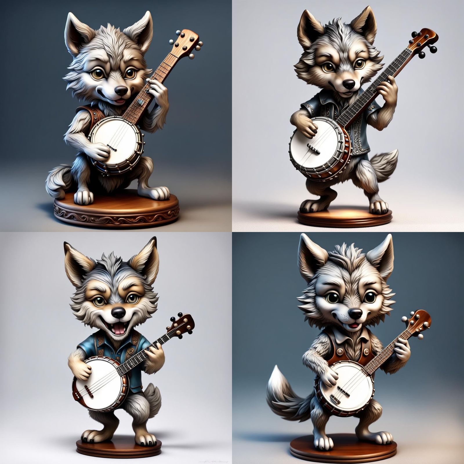 Chibi Wolf Plays Banjo: Hyperdetailed Photorealistic Art