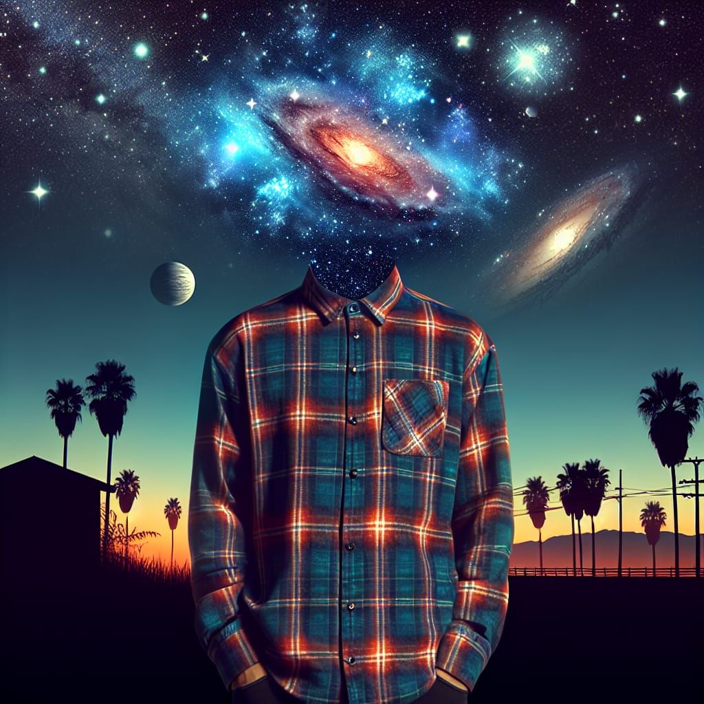 Surreal Galaxy Head Figure in Night Landscape