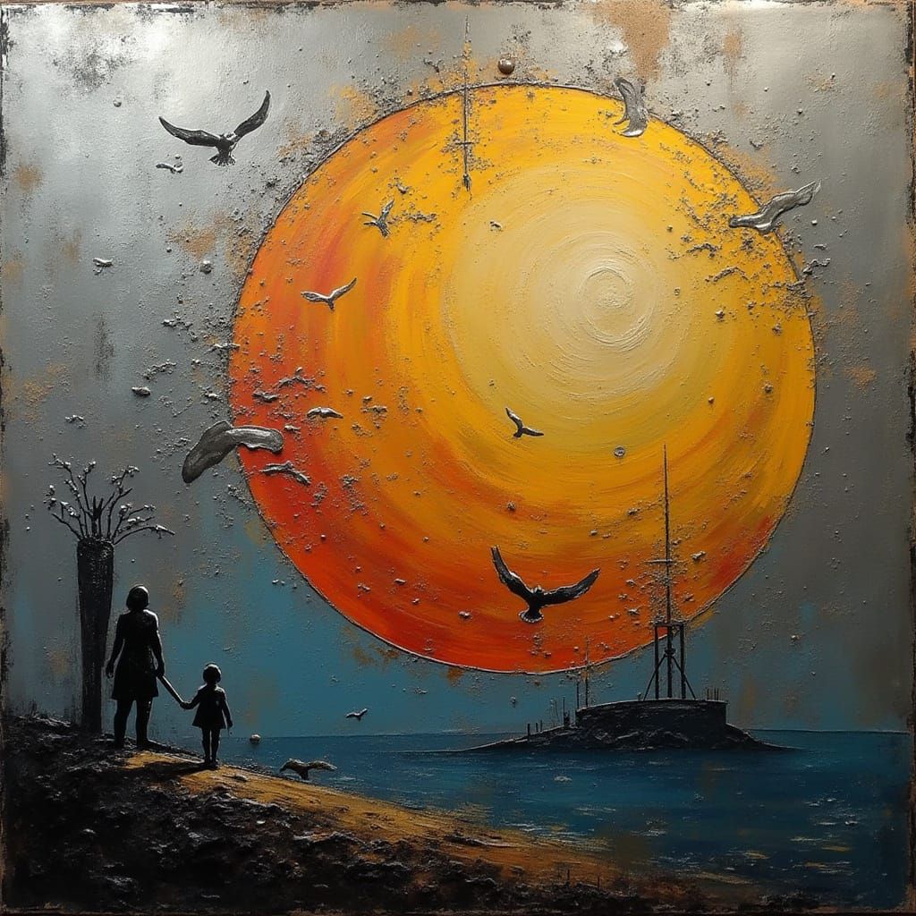 Abstract Metropolis at Dusk in Silver and Gold