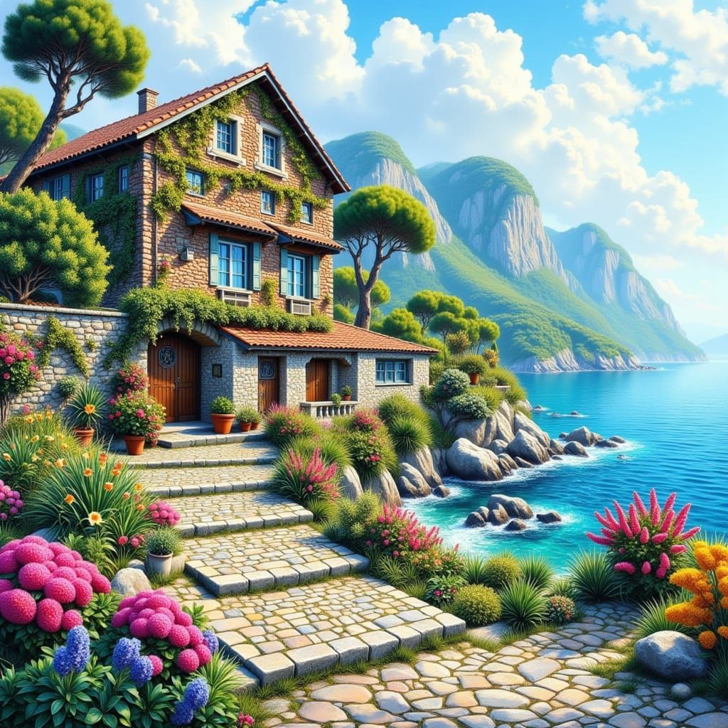 Flower Covered Seaside House in Mediterranean Style