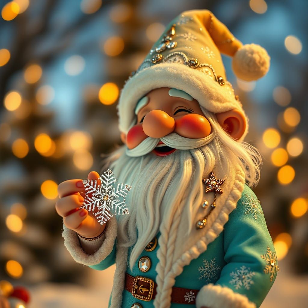 Whimsical Snowflake Gnome in Turquoise Suit