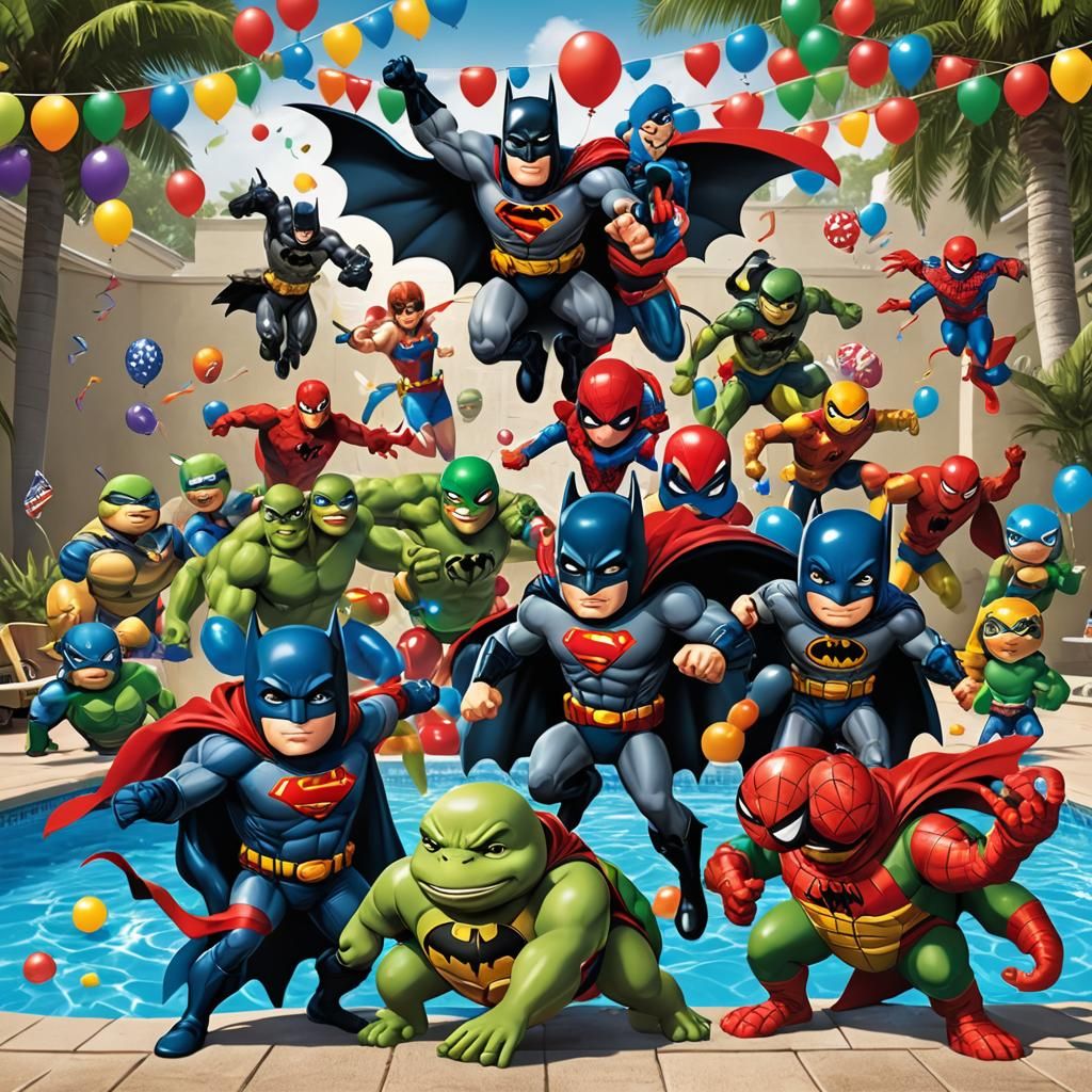 Superhero Pool Party Birthday Invitation in Detailed Matte P...
