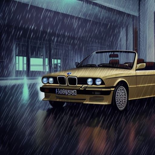 BMW E30 Convertible in 80's Anime Style