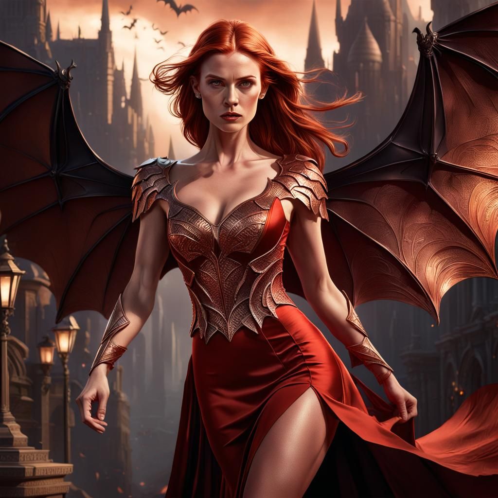 Fantasycore Portrait of Young Woman with Bat Wings