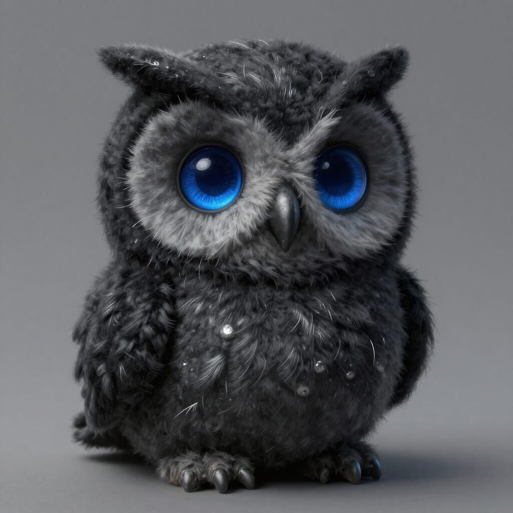 Cute Graphite Owl with Sapphire Eyes