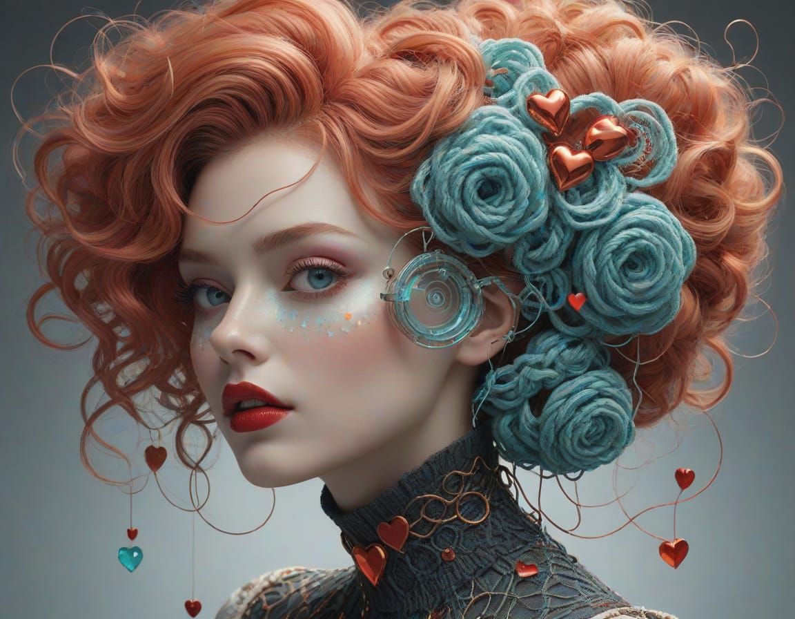 Surreal Woman with Avant-Garde Yarn Hairstyle in 8K