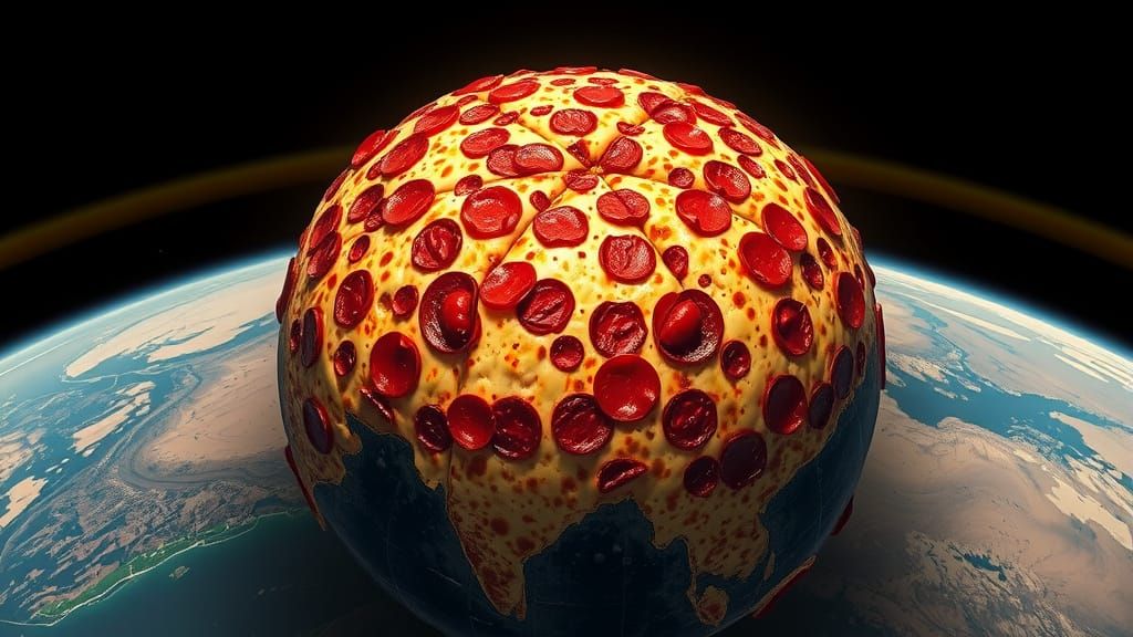 Planet Earth as Pepperoni Pizza, Hyperrealistic Art