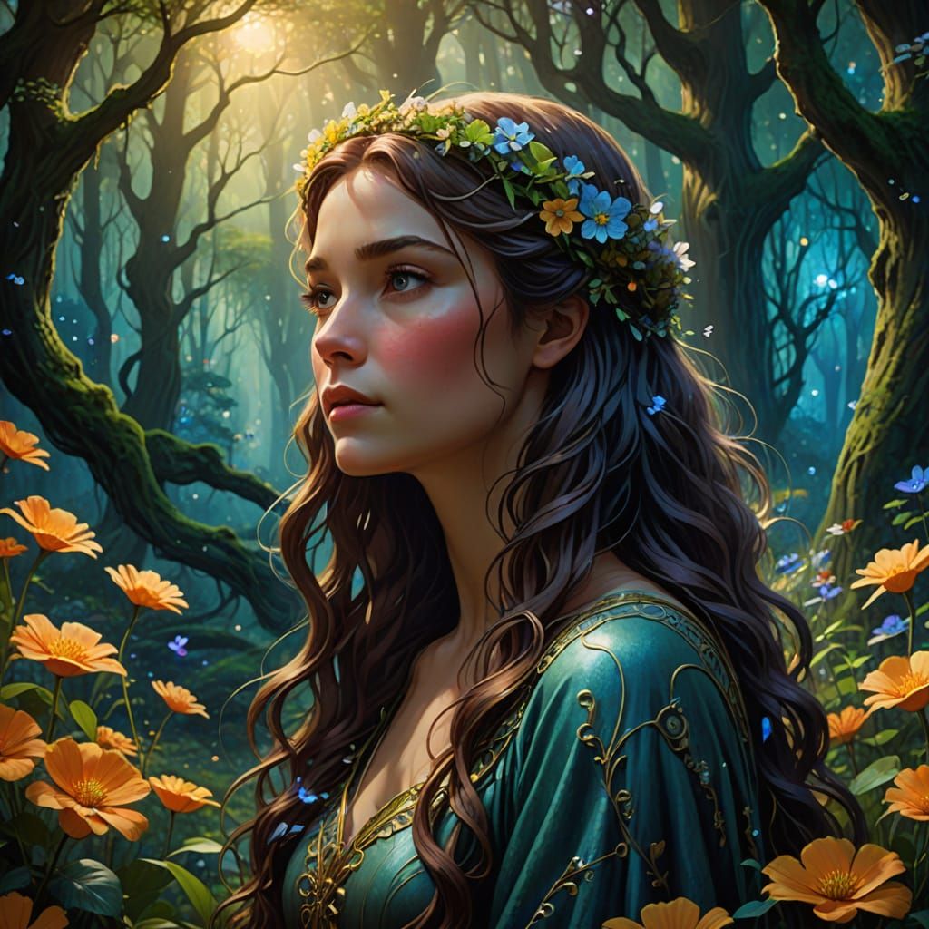 Enchanted Forest Siren in Art Nouveau Style