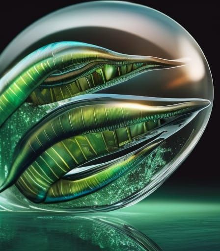 Alien Fish Encased in Green Crystal: Hyperrealistic Photo