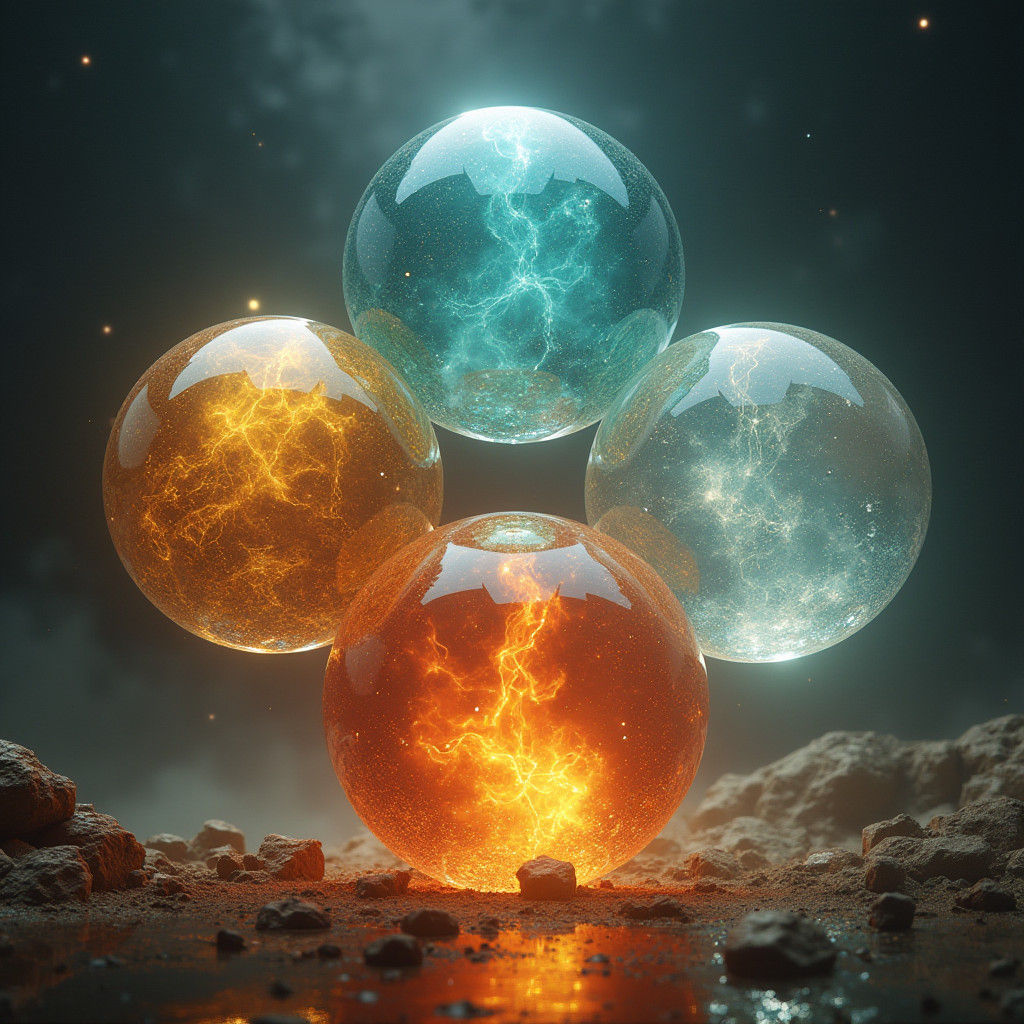 Elemental Crystal Spheres in Surreal Mystical Style