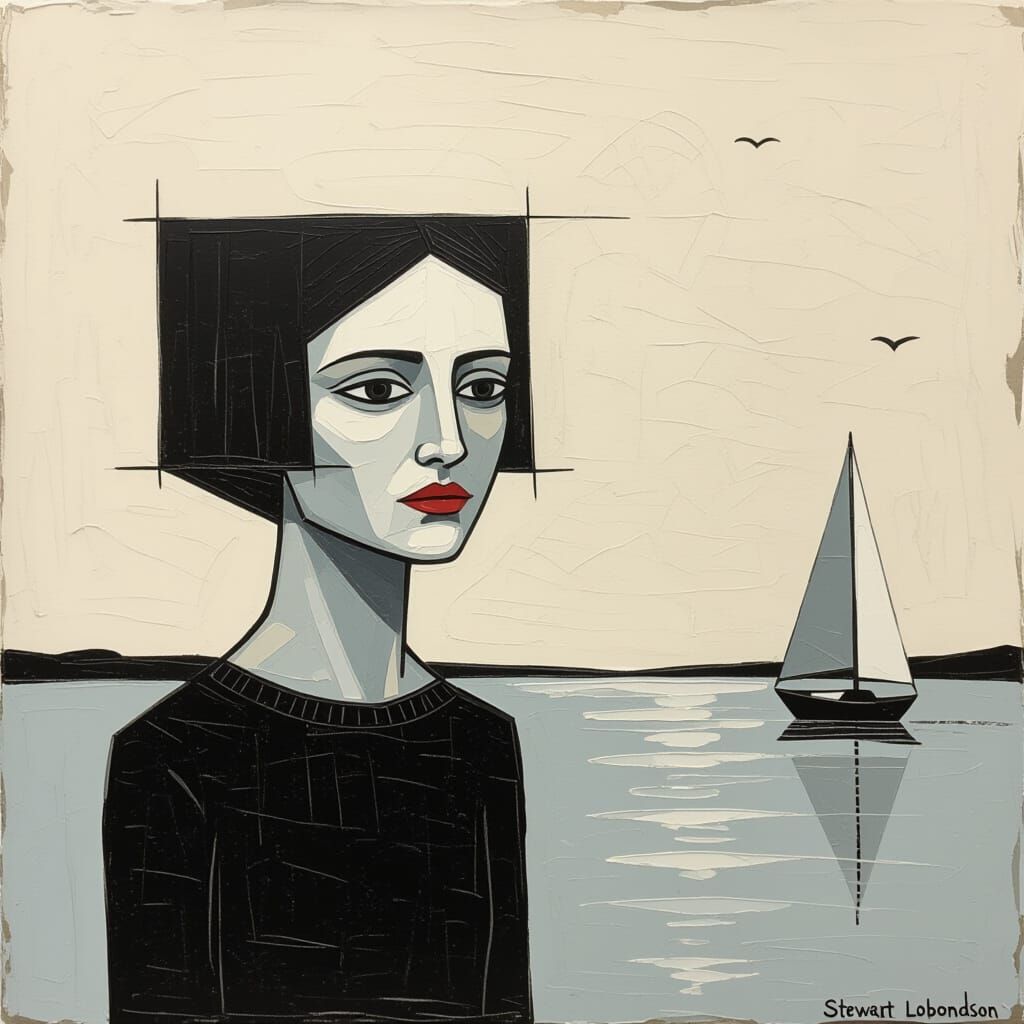 Primitive Naive Encaustic Painting of Geometric Shapes