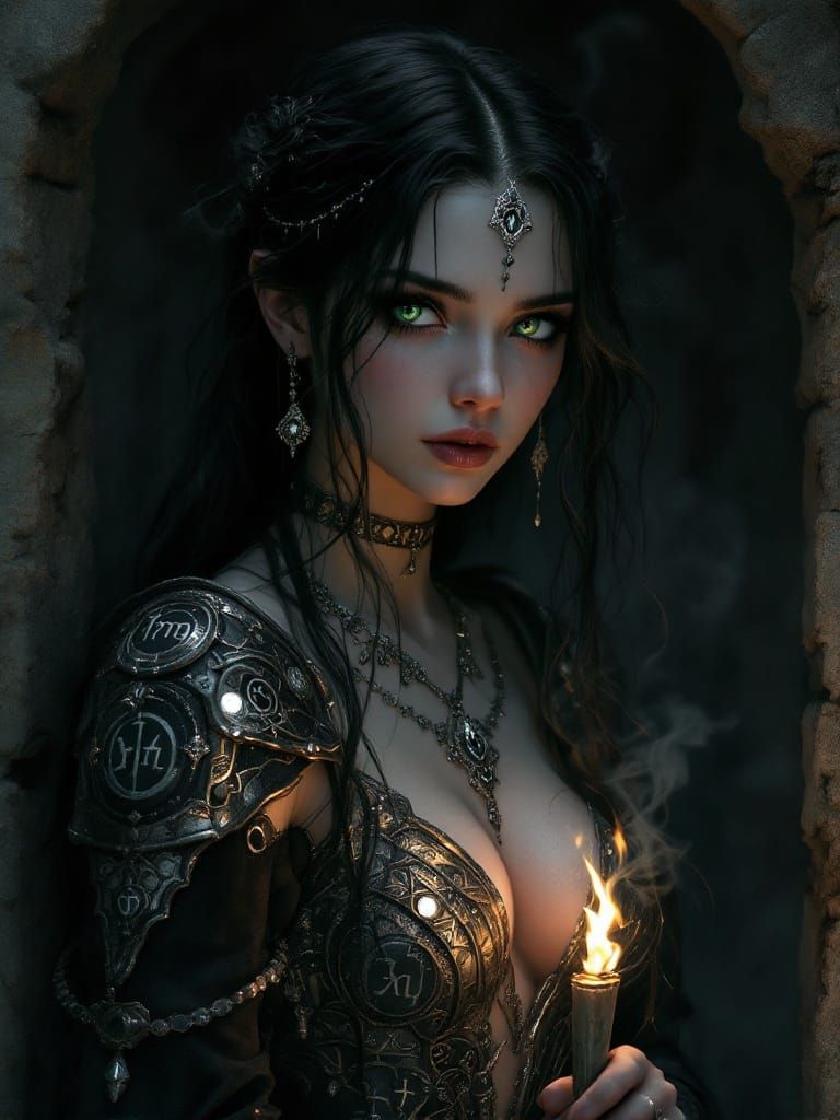 Ethereal Gothic Warrior in Ruined Crypt