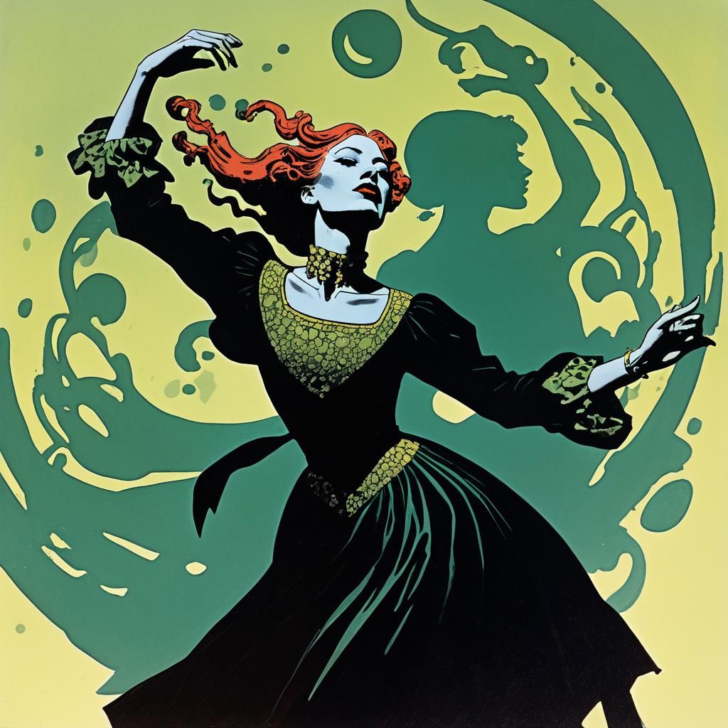 Ophelia in a Dark Comic Book Art Style