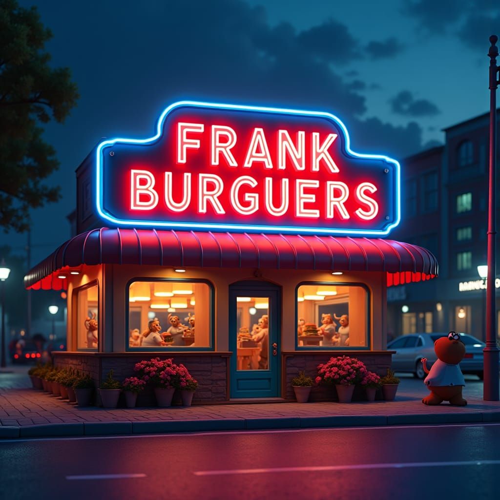 Spooky Stop Motion Burger Joint Facade at Night