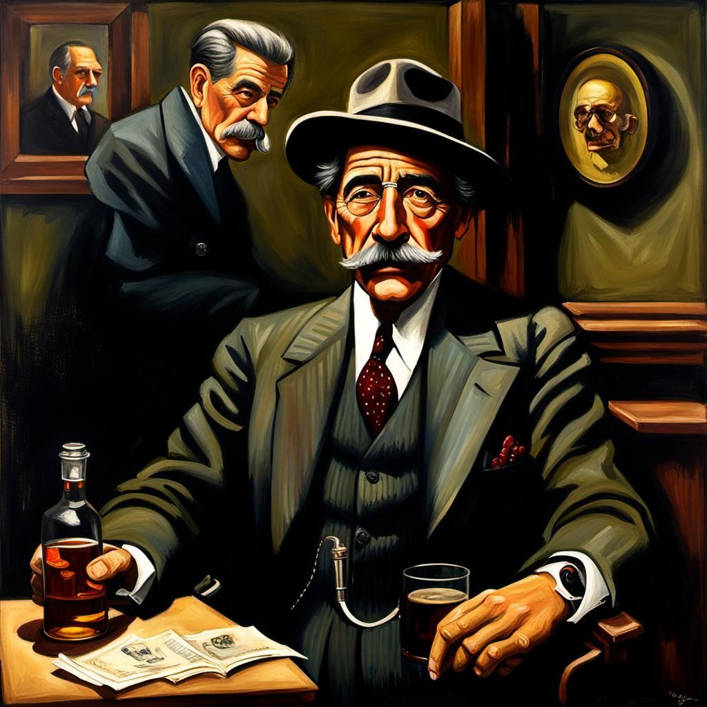 1930s Mafioso Portrait in Oil Gouache Style