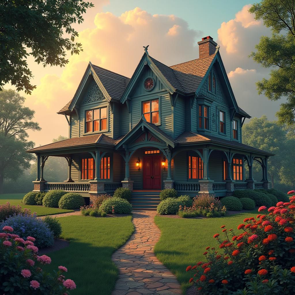 American Suburban Home in Fantasy Matte Painting Style
