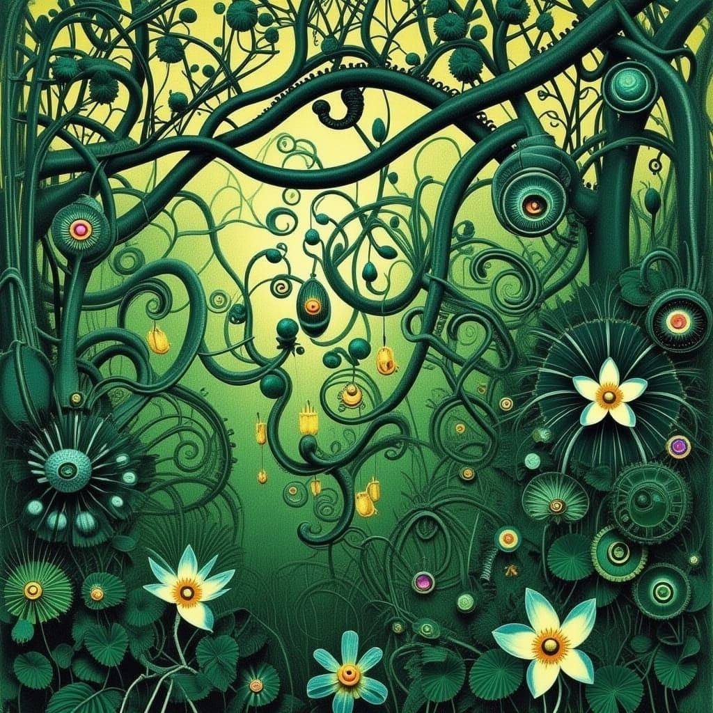 Art Nouveau Botanical Illustration with Swirling Vines