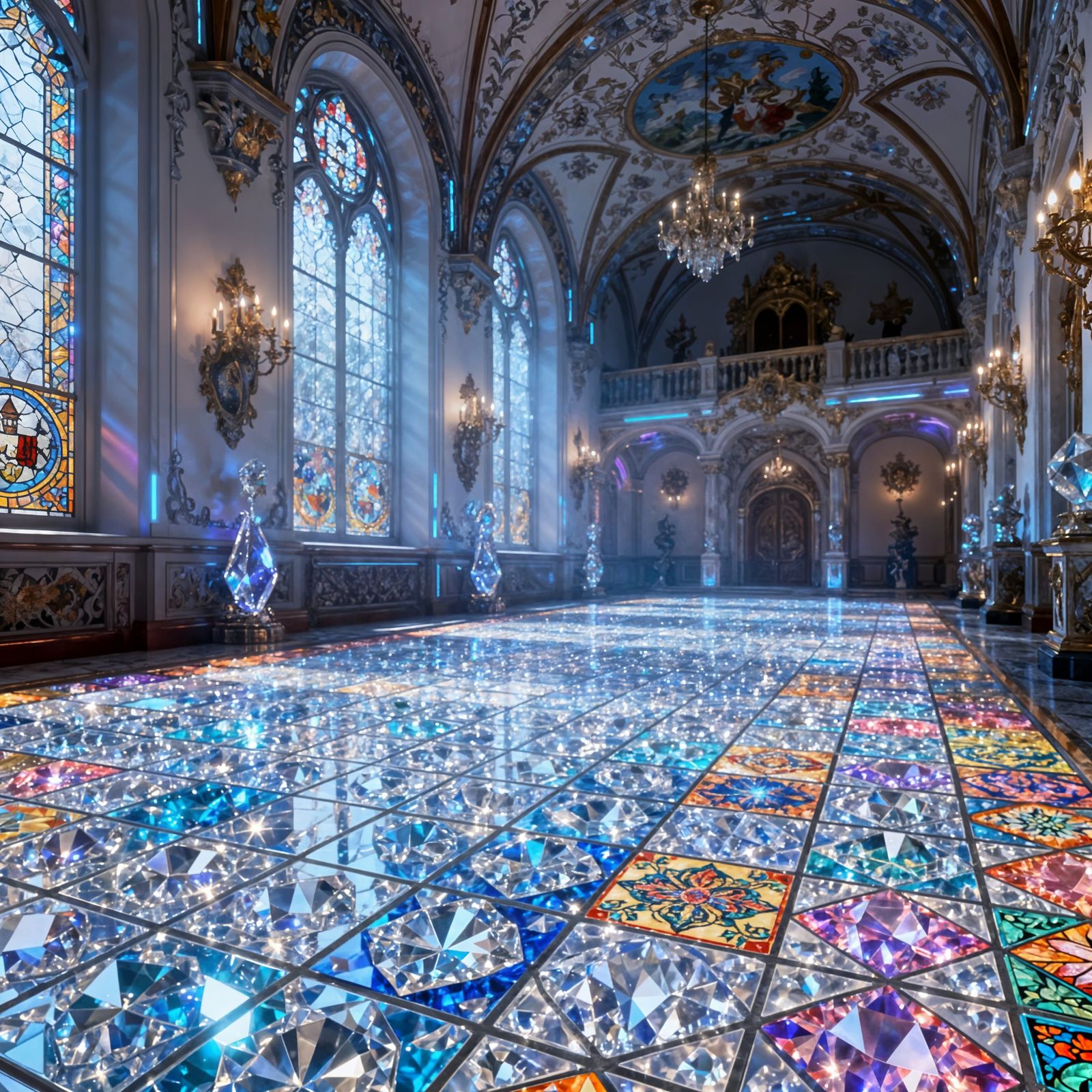 Giant Crystal Tile Floor with Brilliant Lighting