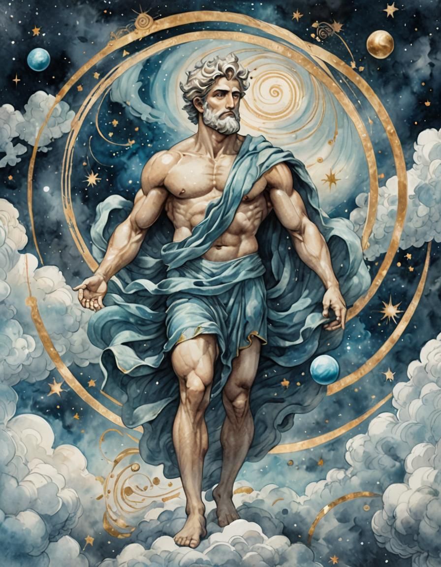 Uranus, Primordial God of the Sky, in Watercolor