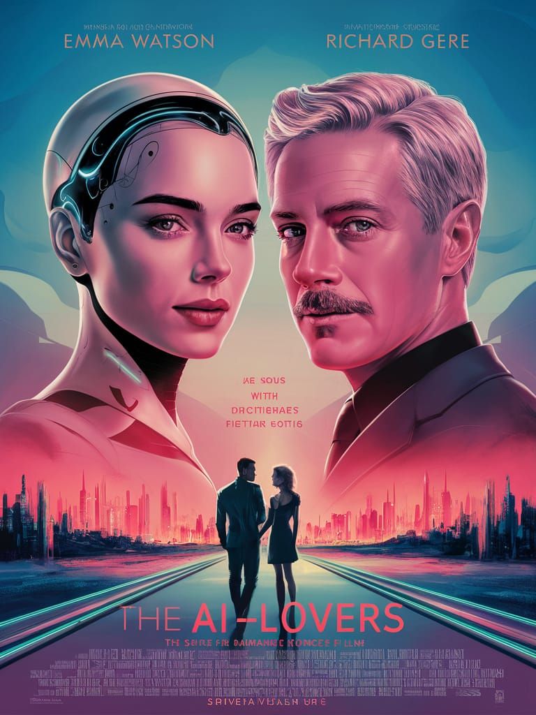movie poster, "The AI-lovers" , with emma watson and richard gere