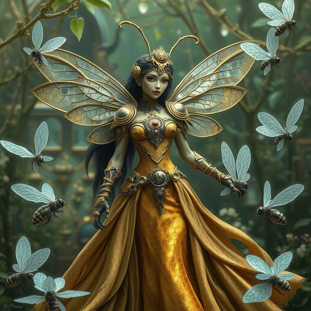 Steampunk Bee Dryad Queen with Clockwork Bees
