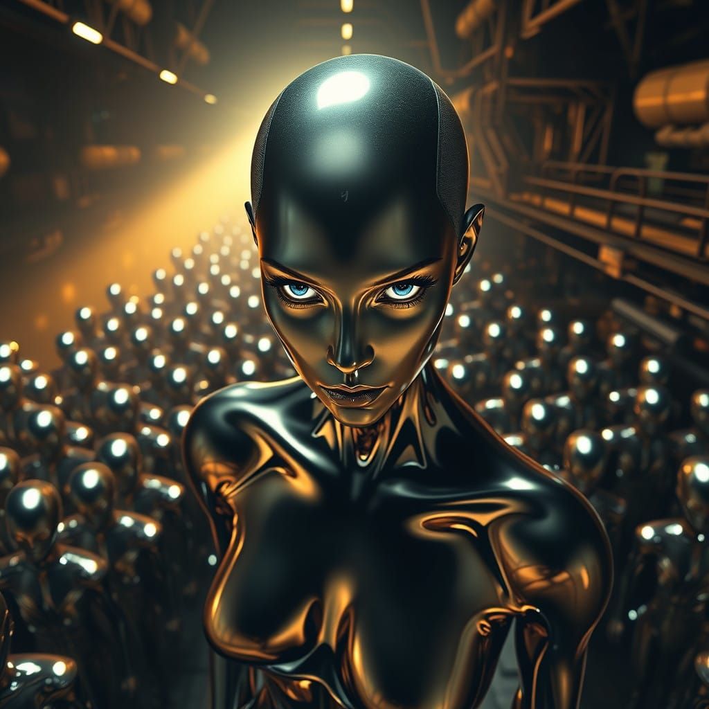 Chrome Goddesses in Futuristic Factory