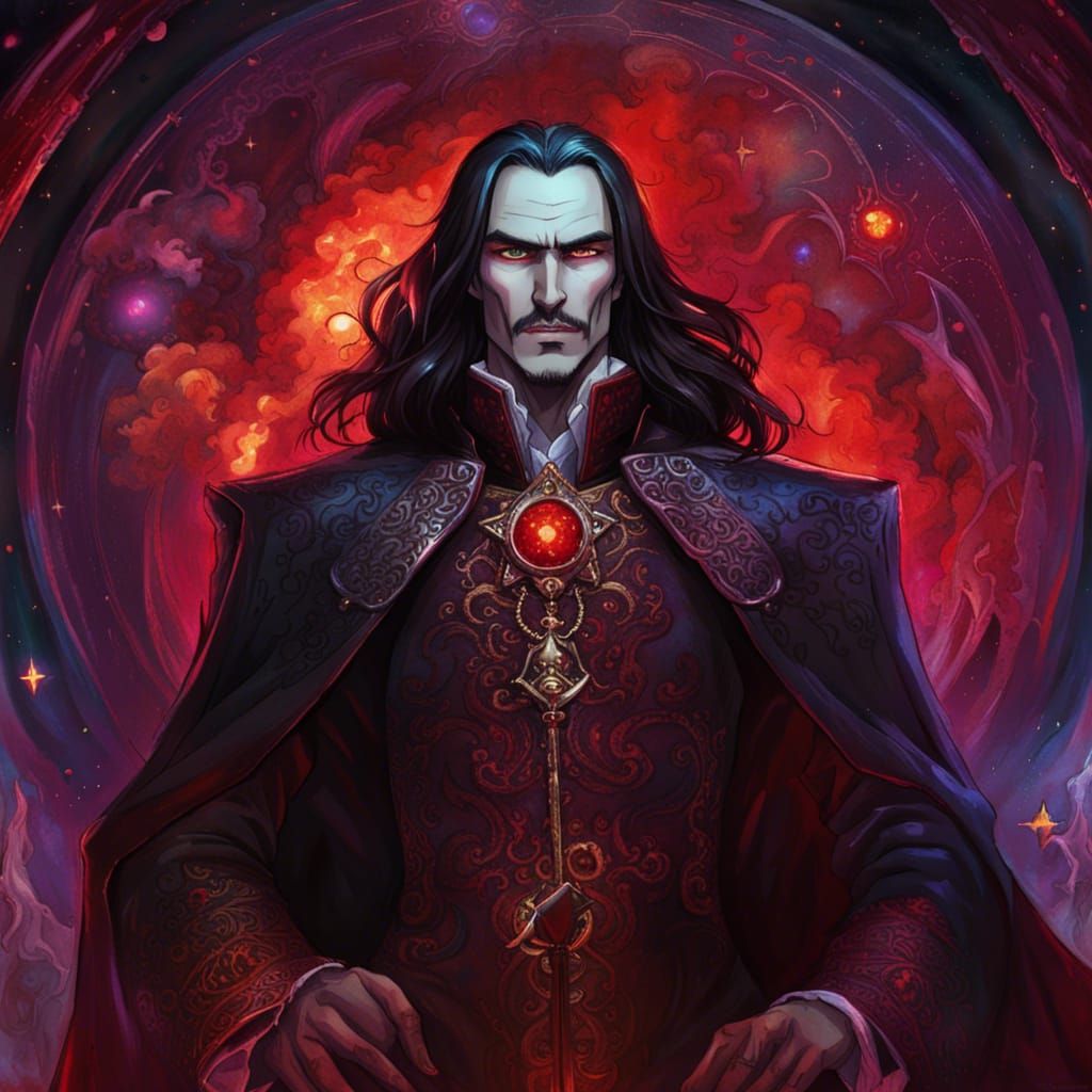 Holographic Portrait of Vlad Dracula in Anime Style
