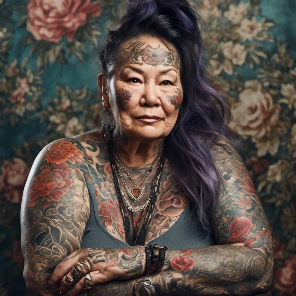 Tattooed Eurasian Woman: Hyperreal Portrait