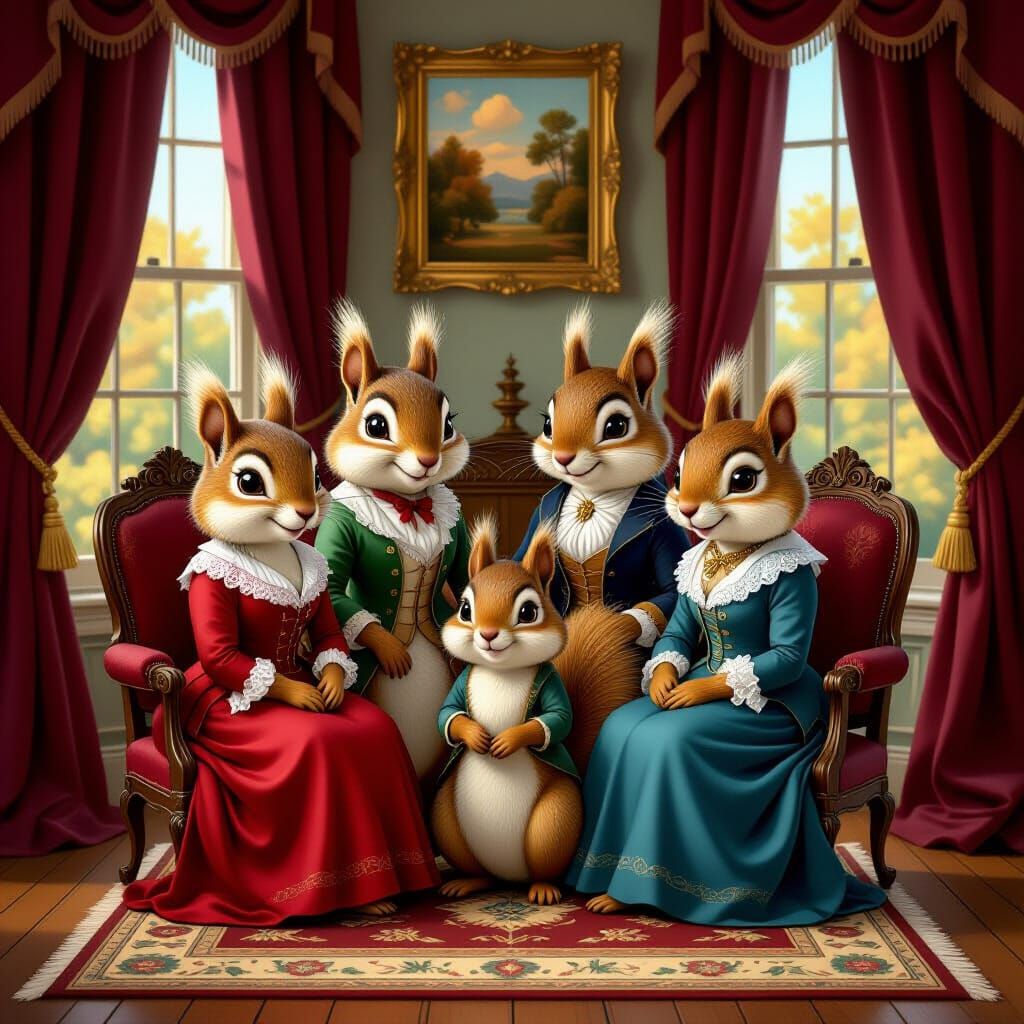 Squirrel Family Portrait in Cartoon Style