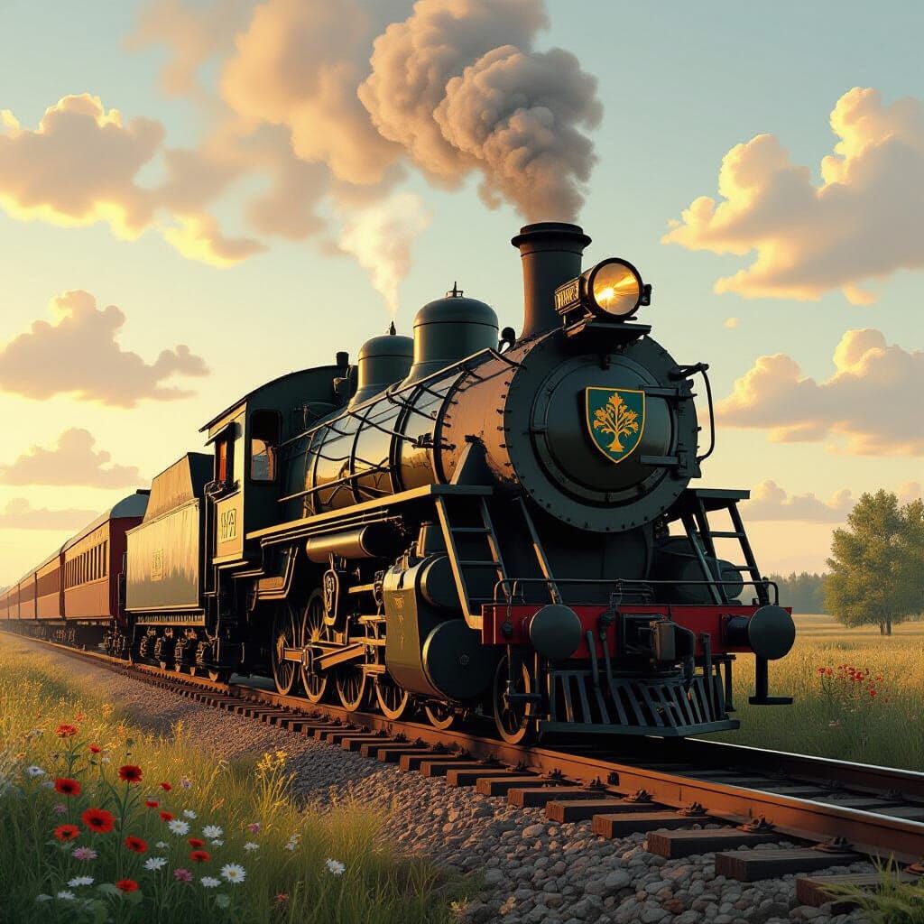 Weathered Steam Train in Golden Light