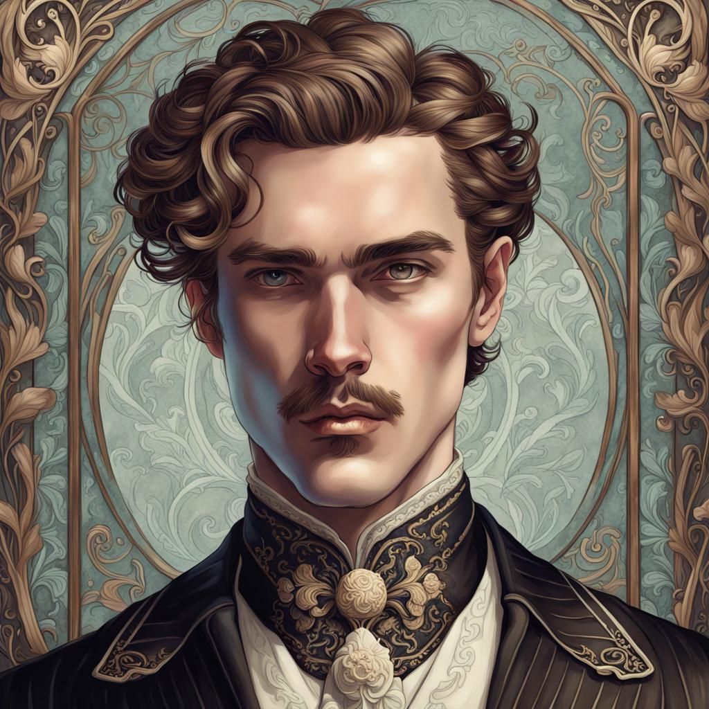 Fantasy Victorian Man Portrait in Art Nouveau Style