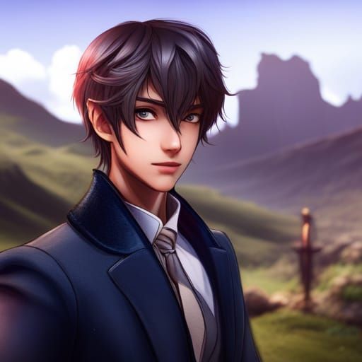Monty the Human as Anime Boy, Detailed Matte Painting
